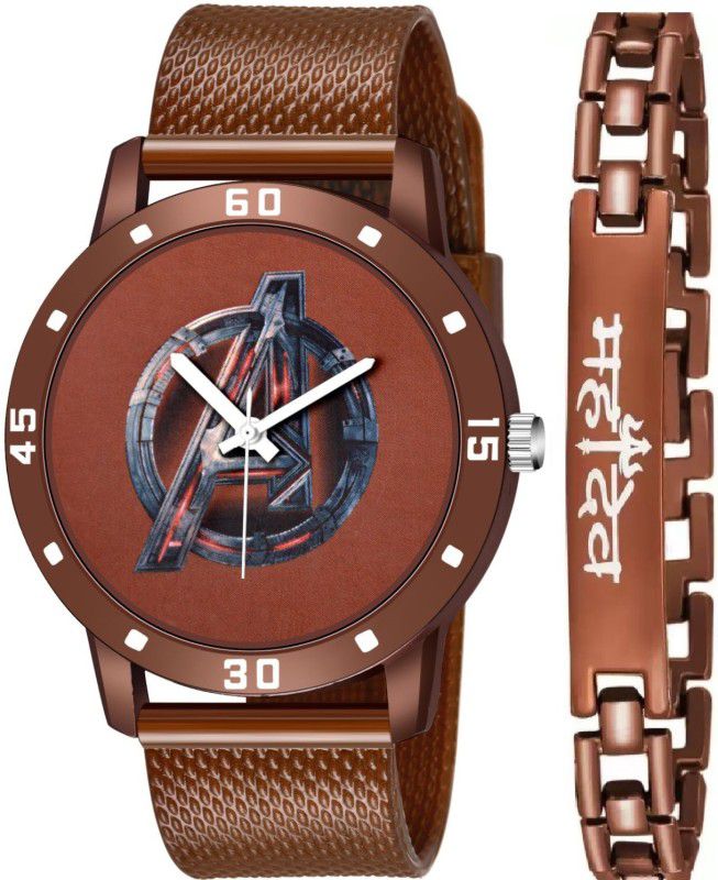 & Rubbers Strap With Mahadev Bracelet Combo Pack Set For Boy And Men Analog Watch - For Men New Arrival Fast Selling Track Designer All Brown Avenger Dial Analog