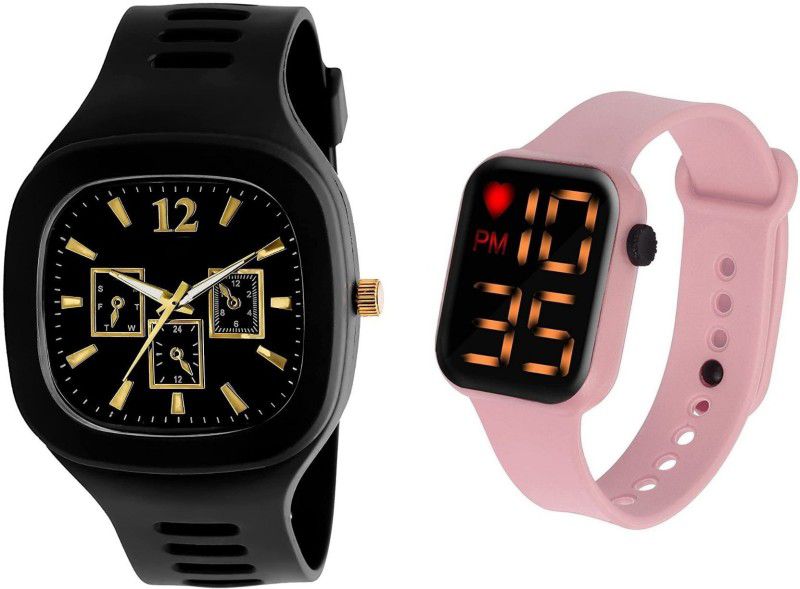 Silicon|Love|Red|Water Resistant Analog-Digital Watch - For Men & Women STM017