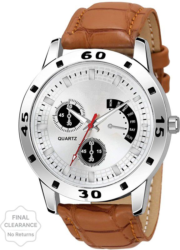 Unique Stylist Different Attractive Young Looking Analog Watch Analog Watch - For Boys Chronograph Silver Dial Brown Leather Strap Classic Formal Look Designer Analog