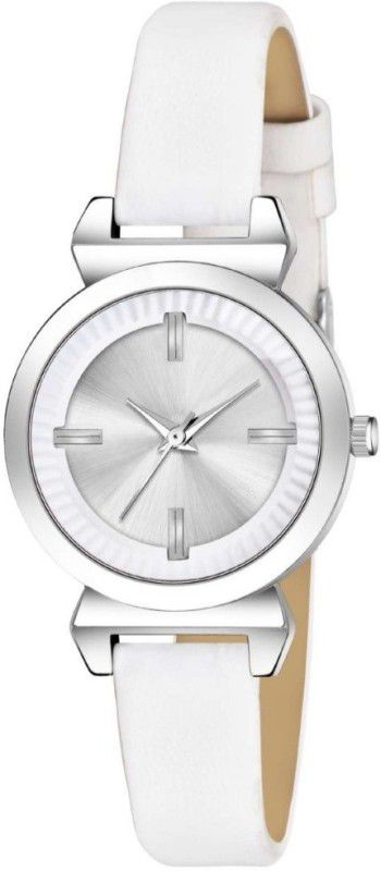 Analog Watch - For Women white dial brown color leather belt