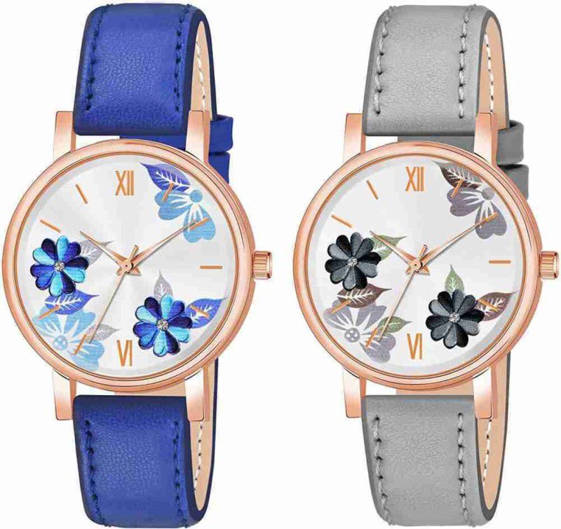 Stylish Formal Casual Wear Branded Wrist Classy Look Analog Watch For Woman&Girl Analog Watch - For Women New Stylish & Designer Casual Party Were Formal Blue & Grey Dial Leather Belt