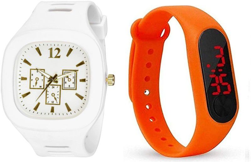 White||Sports Fit||Casual Fit Analog-Digital Watch - For Men & Women ST-WhiteOrange