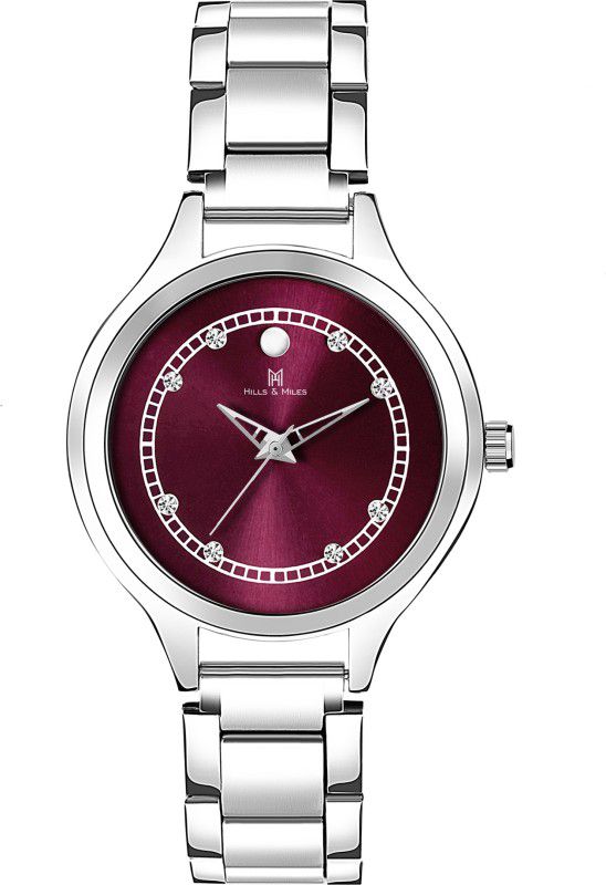 Purple Studded Dial & Silver Trendy Elegant Bracelet Analog Watch - For Women H&M-2126W