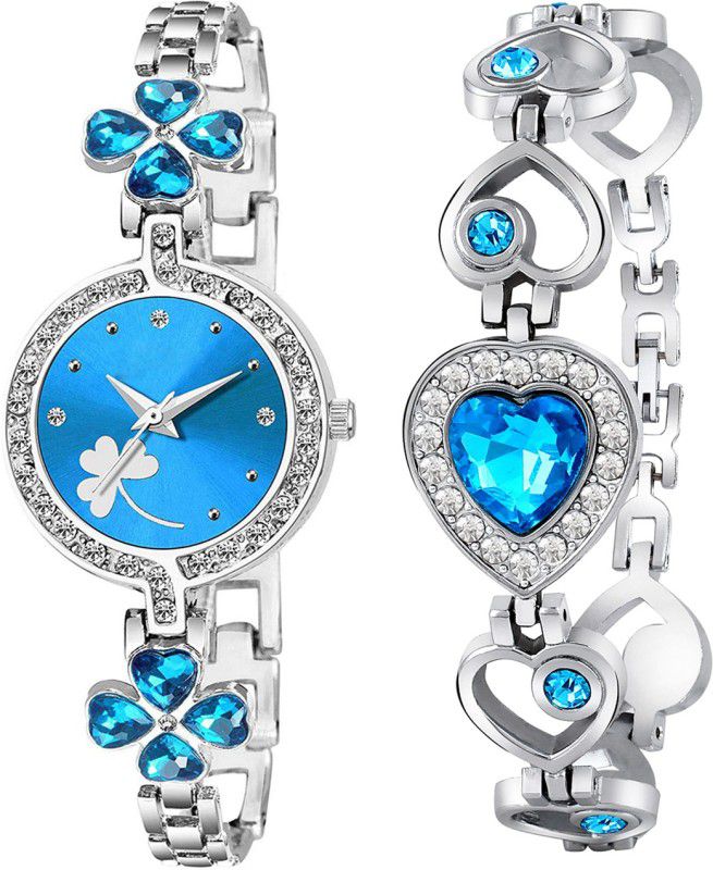 New Stylish Sky Blue Stone Double Lovers Bracelet Women Analog Watch - For Girls Analog Watch - For Girls Analog Watch - For Girls H-822,508 Sky blue