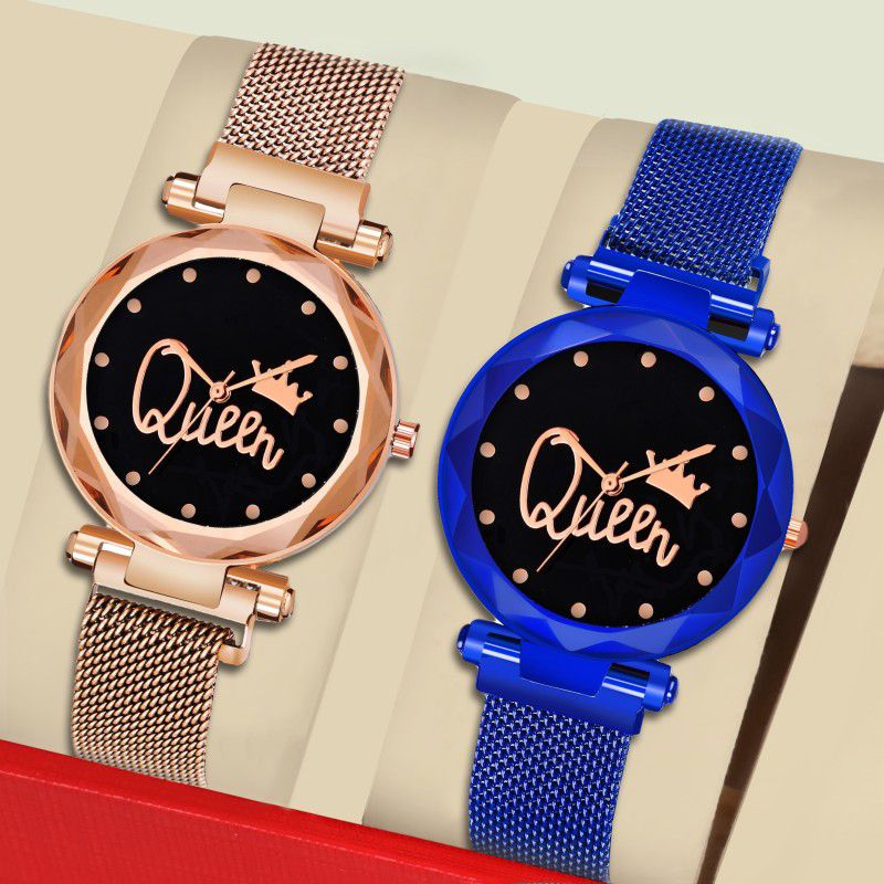 New Combo Of Rosegold and Blue color Queen Magnet watch for Women's and girls Analog Watch - For Women The Diamond