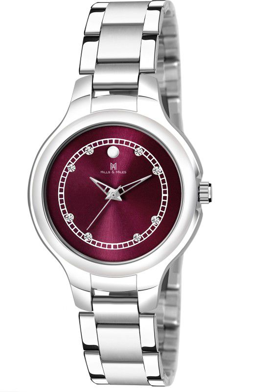 Purple Studded Dial & Silver Trendy Elegant Bracelet Analog Watch - For Women H&M-2116W