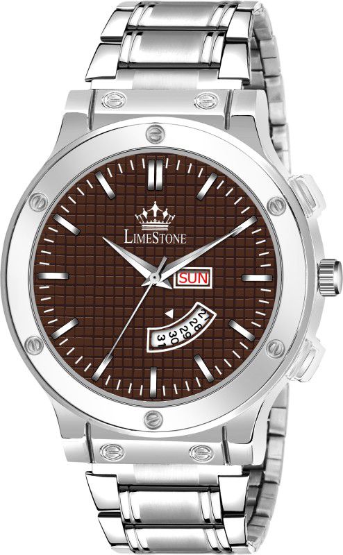 Royal Oak 'Jumbo` Series Day and Date Functioning Brown Dial Silver Strap AP Quartz Analog Watch - For Boys LS3014