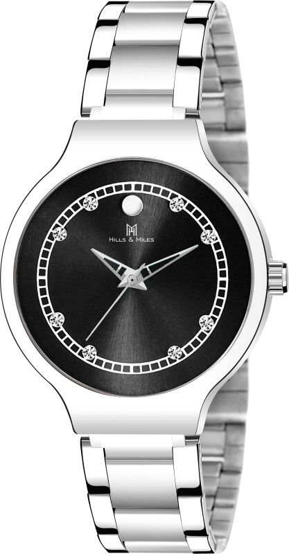 Black Studded Dial & Silver Trendy Elegant Bracelet Analog Watch - For Women H&M-2119W