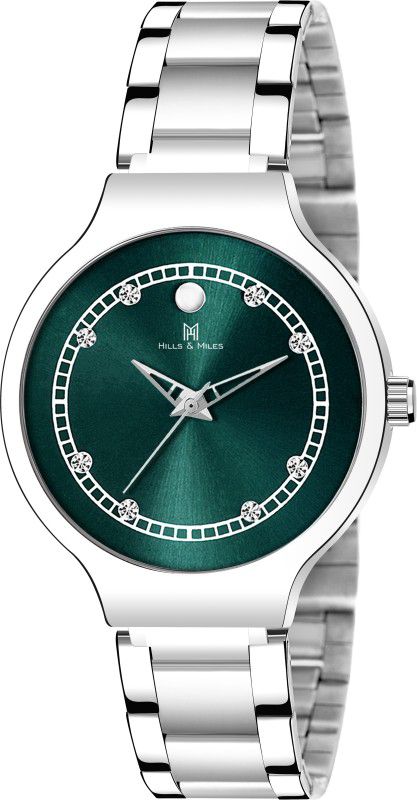 Green Studded Dial & Silver Trendy Elegant Bracelet Analog Watch - For Women H&M-2120W