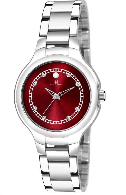 Red Studded Dial & Silver Trendy Elegant Bracelet Analog Watch - For Women H&M-2117W