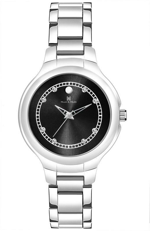 Black Studded Dial & Silver Trendy Elegant Bracelet Analog Watch - For Women H&M-2114W