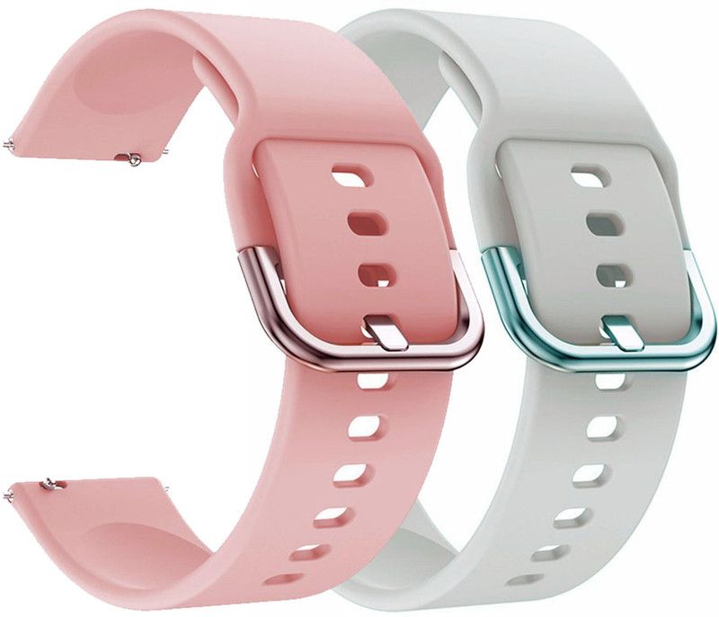 AOnes Pack of 2 Silicone 20mm Watch Strap with Metal Buckle for Amazfit Bip U Smart Watch Strap  (Pink, White)