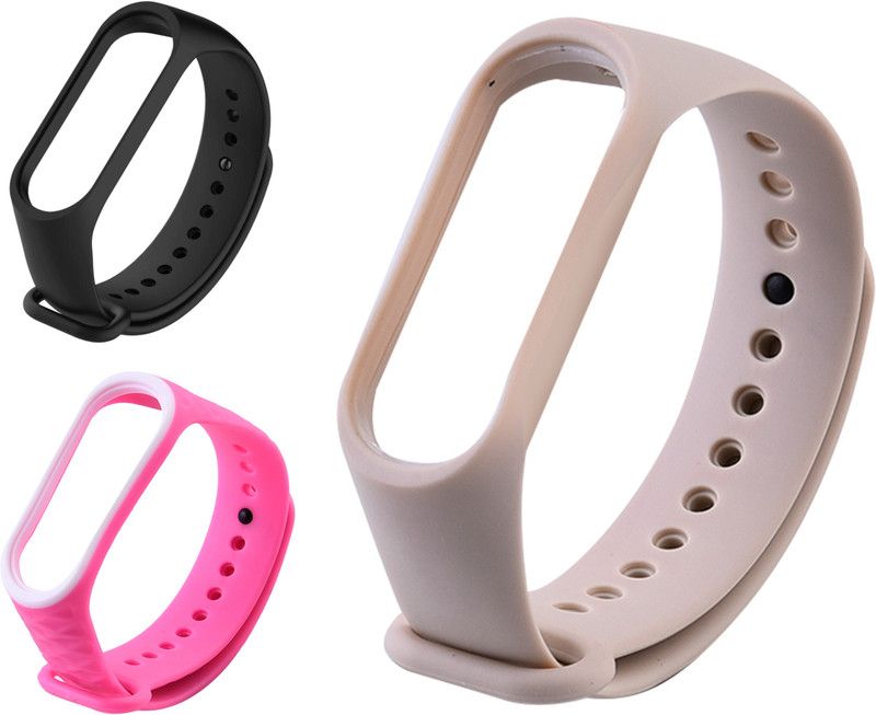 Microcart Replacement Silicone Band/Straps for Band 3 and Band 4 Fitness Tracker (Device not Included) - Combo of 3 Colors - Black plain, Pink - White, Pale pink Smart Band Strap  (Black, Pink, Pink)