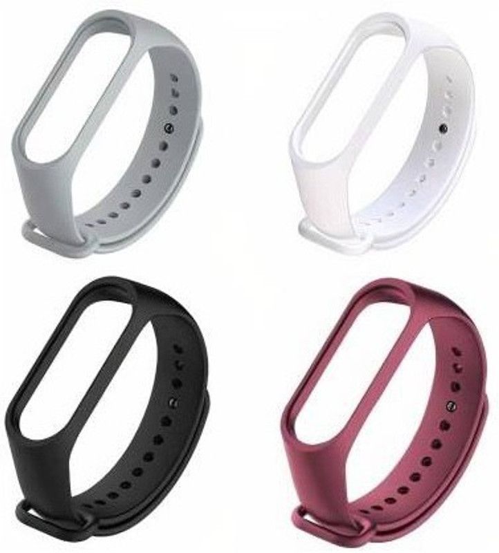Like Star Soft Silicon Replacement MI Band Strap 3 & 4 (grey,white,black,wine red) Smart Band Strap  (Grey, White, Black, Red)
