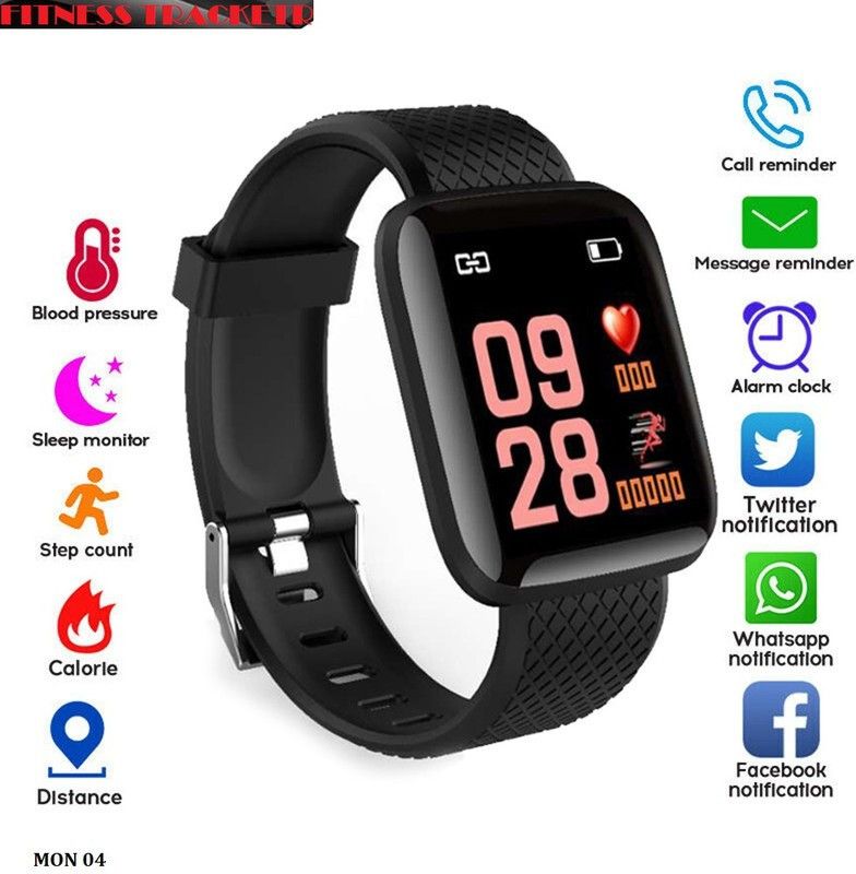 Bydye A392(ID116) LATEST FITNESS TRACKER STEP COUNT SMART WATCH BLACK( PACK OF 1) Smartwatch  (Black Strap, free)