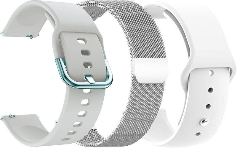 AOnes Pack of 3 Metal Chain & Silicone Watch Strap for Samsung Galaxy Watch Active 2 Smart Watch Strap  (White, Silver)