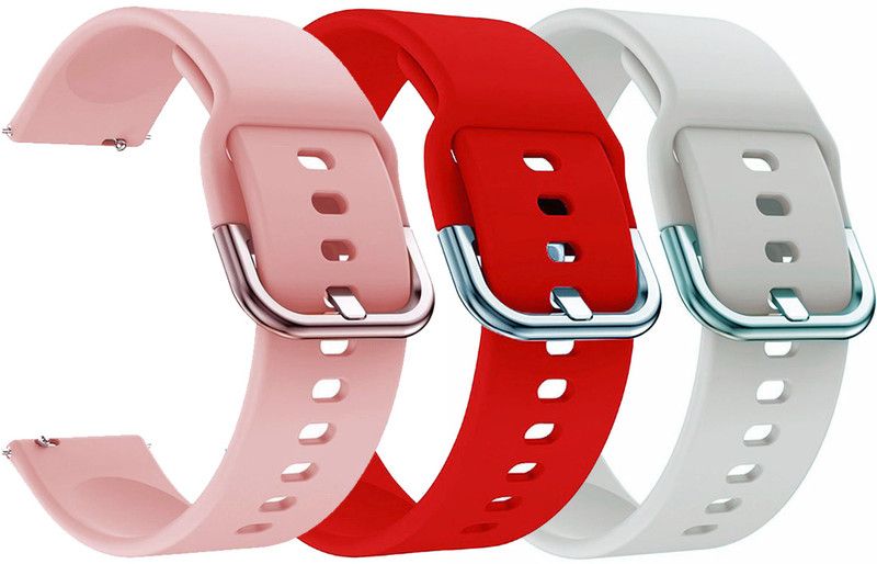 AOnes Pack of 3 Silicone 20mm Watch Strap with Metal Buckle for Ticwatch E3 Smart Watch Strap  (Pink, Red, White)