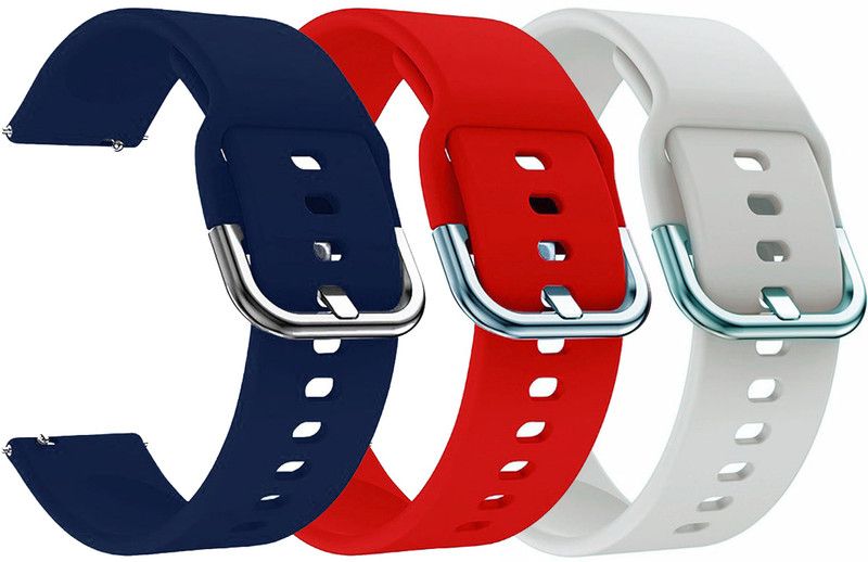 AOnes Pack of 3 Silicone Belt Watch Strap with Metal Buckle for Fire-Boltt Dynamite Smart Watch Strap  (Blue, Red, White)