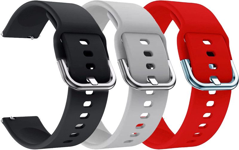 AOnes Pack of 3 Silicone Belt Watch Strap with Metal Buckle for Alt Hustle Smart Watch Strap  (Black, Grey, Red)