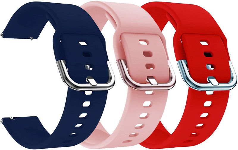 AOnes Pack of 3 Silicone Belt Watch Strap Metal Buckle for Amazfit Gtr 2 New Version Smart Watch Strap  (Blue, Pink, Red)