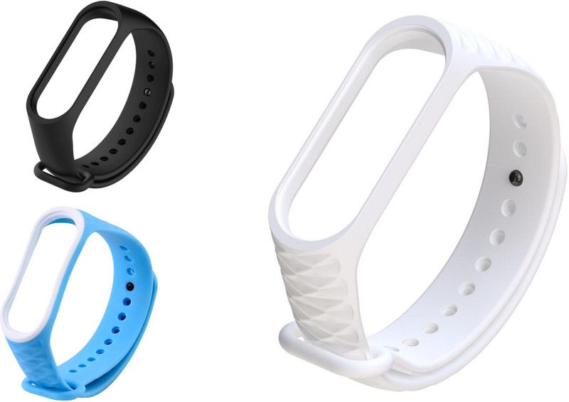 Microcart Replacement Silicone Band/Straps for Band 3 and Band 4 Fitness Tracker (Device not Included) - Combo of 3 Colors - Black plain, Skyblue - White, White Smart Band Strap  (Black, Blue, White)