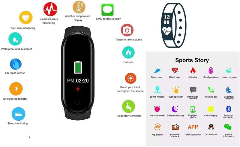 Jocoto m610-M4 ULTRA FITNESS TRACKER BLUETOOTH SMART BAND BLACK(PACK OF 1)  (Black Strap, Size : FREE)