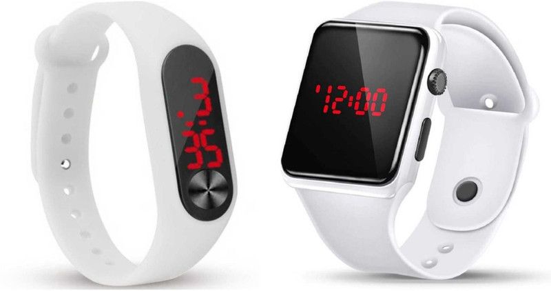 V&Y COMBO DIGITAL WHITE LED BAND WATCH  (White Strap, Size : FREE SIZE)