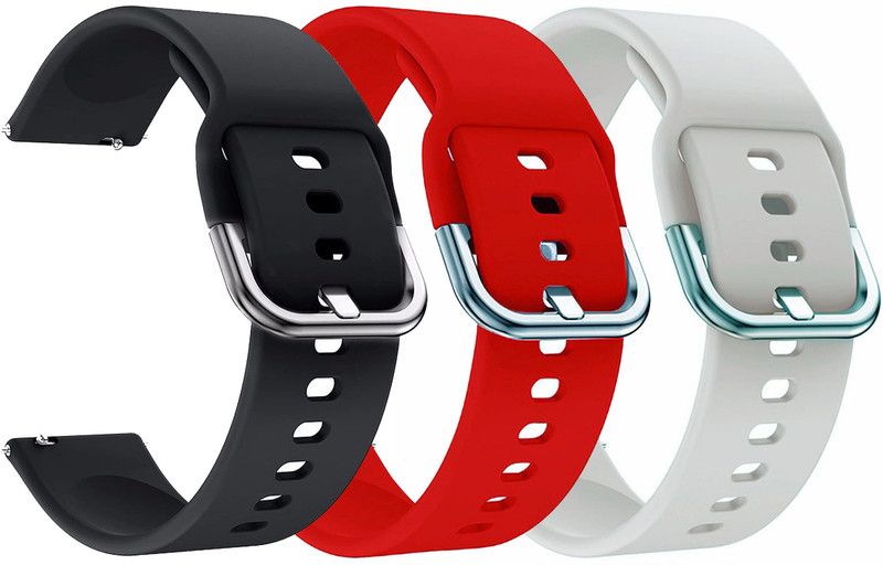 AOnes Pack of 3 Silicone Watch Strap Metal Buckle for Fire-Boltt Incredible Bsw023 Smart Watch Strap  (Black, Red, White)