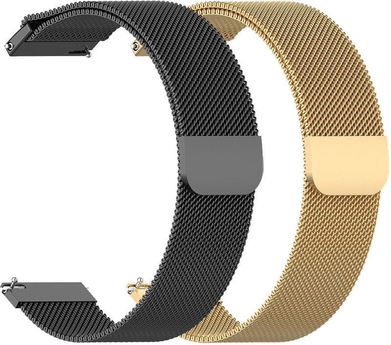 AOnes Pack of 2 Magnetic Loop Watch Strap for Pebble Spark 1.7 Inch Smart Watch Strap  (Black, Gold)