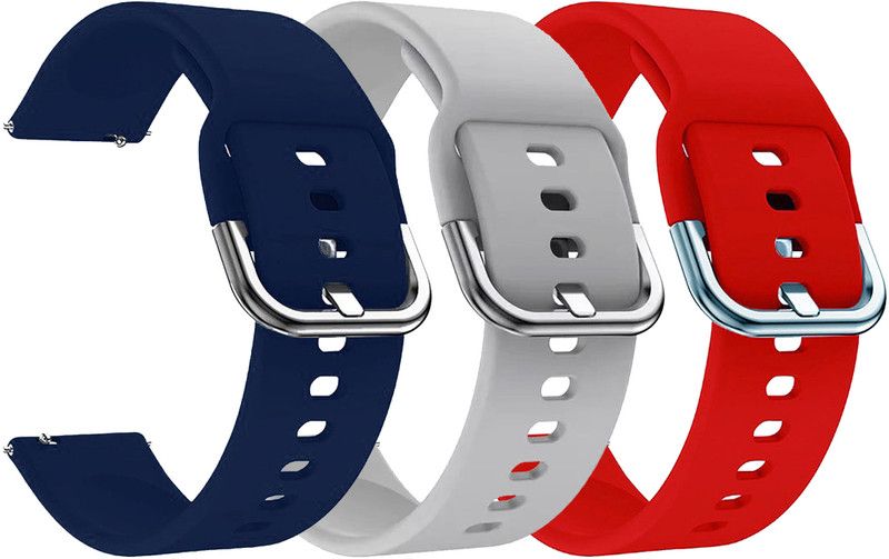 AOnes Pack of 3 Silicone Belt Watch Strap with Metal Buckle for Noise Colorfit Victor Smart Watch Strap  (Blue, Grey, Red)