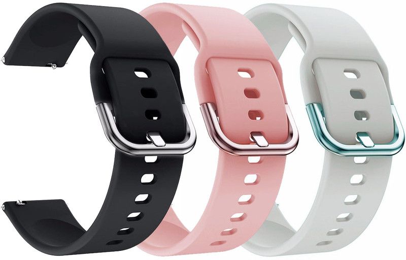 AOnes Pack of 3 Silicone Watch Strap Metal Buckle for Fireboltt Beam Calling Bsw036 Smart Watch Strap  (Black, Pink, White)
