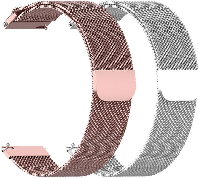 AOnes Pack of 2 Magnetic Loop Watch Strap for Fire-Boltt Talk 2 Smart Watch Strap  (Pink, Silver)
