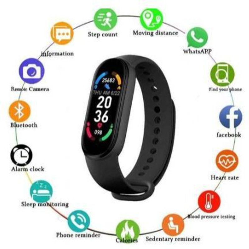 GUGGU DRN_144N_M6 Smart band  (Black Strap, Size : Free Size)