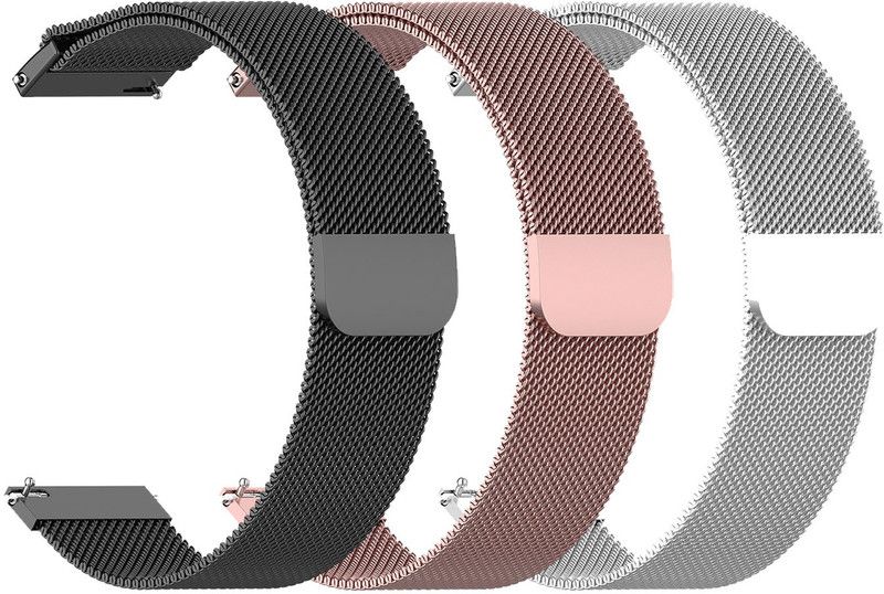 AOnes 20MM Pack of 3 Magnetic Loop Watch Strap for Fire-Boltt Ninja Pro Plus Smart Watch Strap  (Black, Pink, Silver)