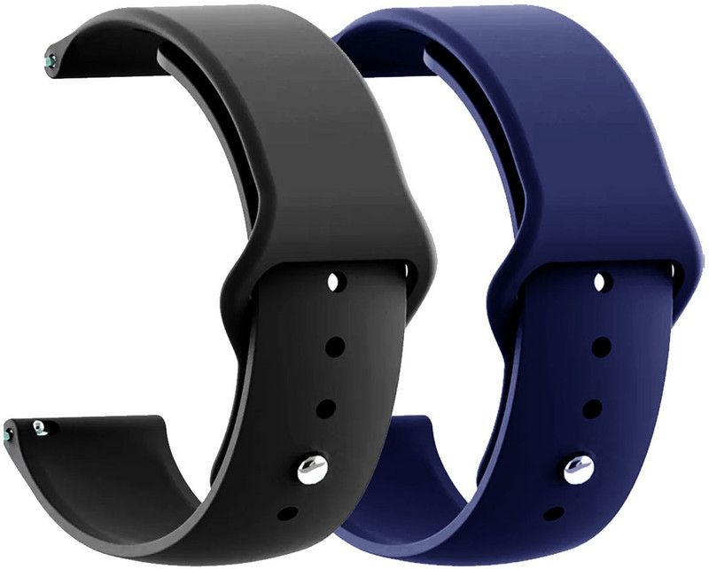AOnes Pack of 2 Silicone Belt Watch Strap for Mobvoi Ticwatch E Smart Watch Strap  (Black, Blue)