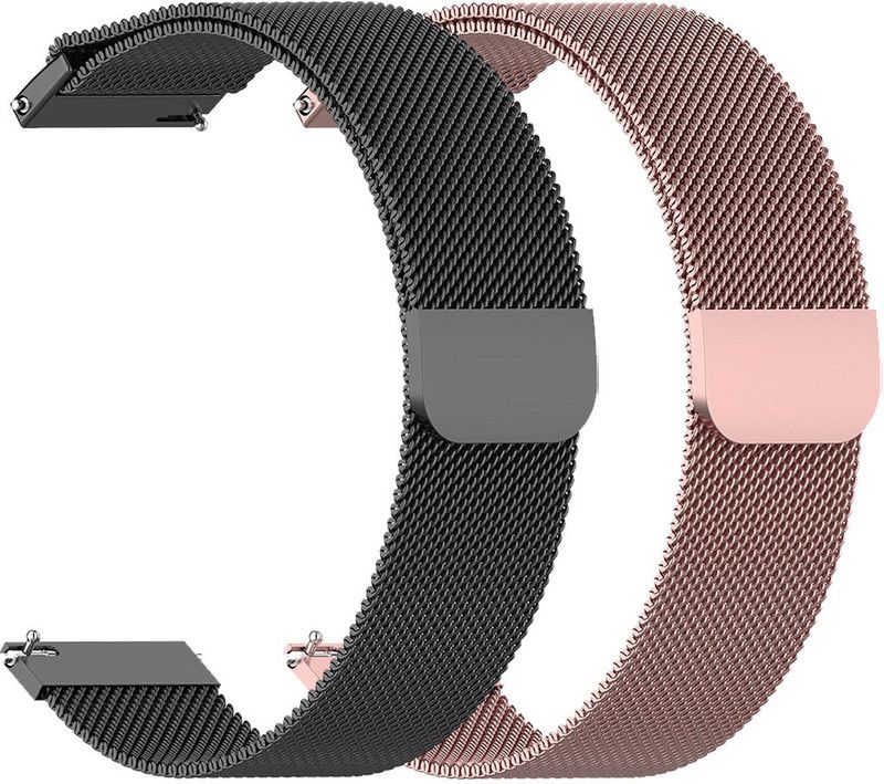 AOnes Pack of 2 Magnetic Loop Watch Strap for Noisefit Core 2 Smart Watch Strap  (Black, Pink)