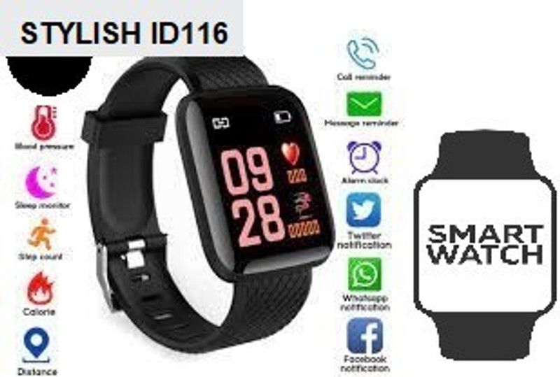 BYMAYA A399 ID116_PLUS ACTIVITY TRACKER MULTI FACES SMART WATCH (PACK OF 1) Smartwatch  (Black Strap, Free)
