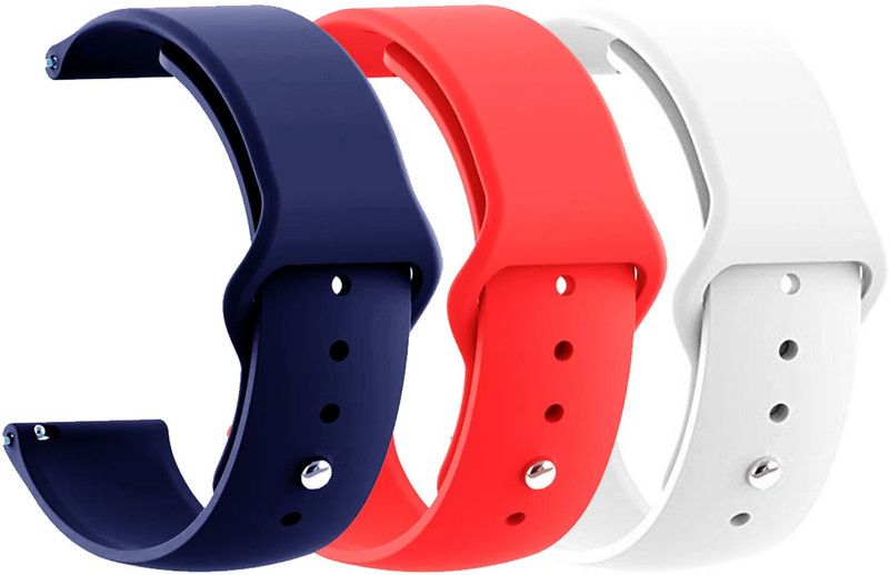 AOnes Pack of 3 Silicone Belt Watch Strap for Fire-Boltt Ninja Bell Smart Watch Strap  (Blue, Red, White)