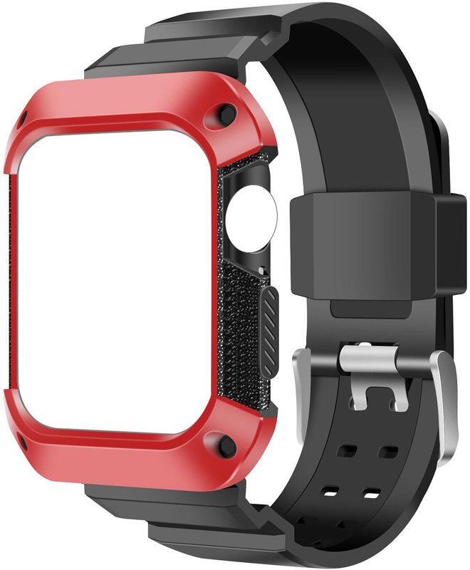 AirCase Rugged Protective Case with Strap for Apple Watch Series 6/ SE/ 3/ 5/ 4, 40mm 38mm Smart Watch Strap  (Red, Black)