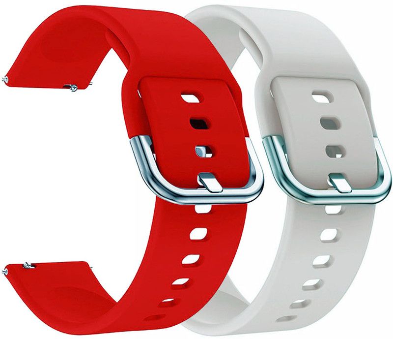 AOnes Pack of 2 Silicone Belt Watch Strap 22mm with for FireBoltt Talk Watch Strap Smart Watch Strap  (White, Red)