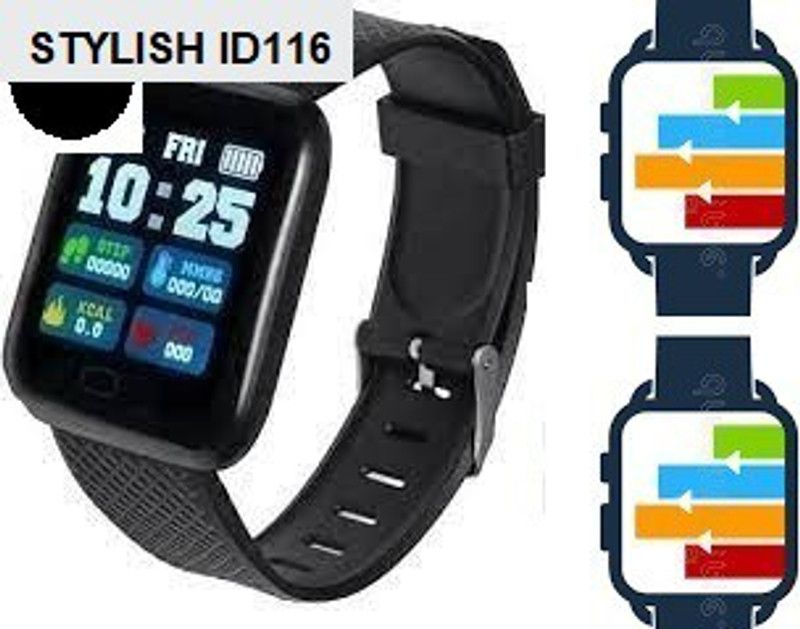 BYMAYA A75 ID116_PLUS ACTIVITY TRACKER MULTI FACES SMART WATCH (PACK OF 1) Smartwatch  (Black Strap, Free)