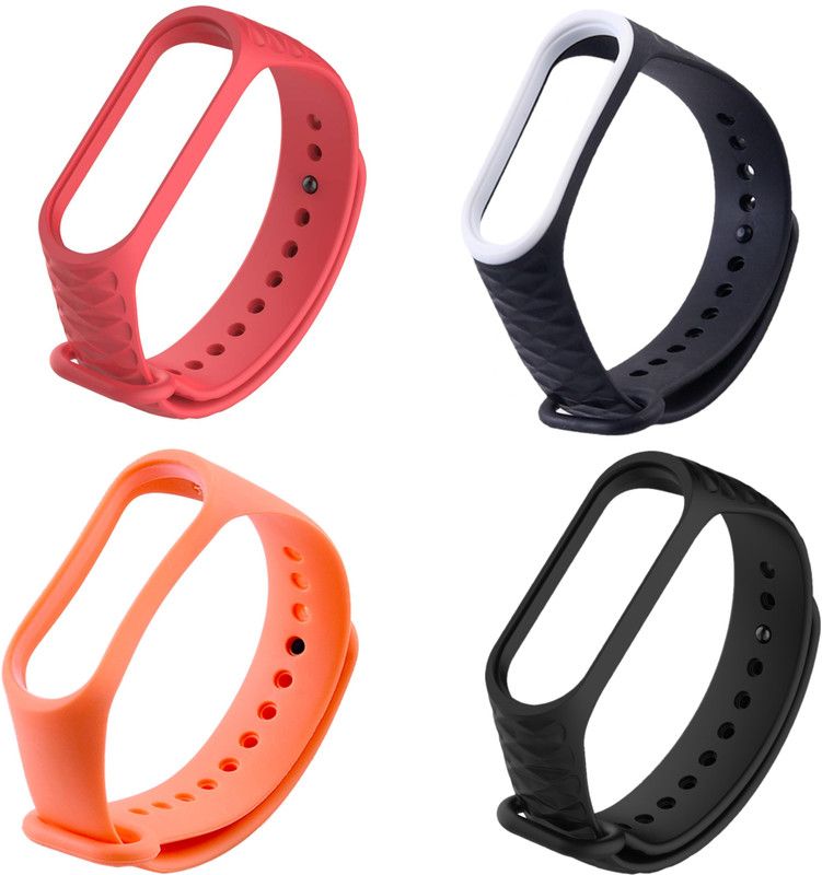 Microcart Replacement S l cone Band/Straps for X aom M Band 3 and M Band 4 F tness Tracker (Dev ce not Included) - Combo of 4 Colors - Red, Electr c orange, Black - Wh te, Black Smart Band Strap  (Red, Orange, Black, Black)