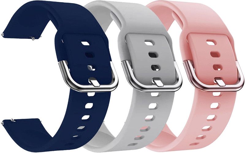 AOnes Pack of 3 Silicone Belt & Metal Buckle for Crossbeats Ignite Ngage Smart Watch Strap  (Blue, Grey, Pink)