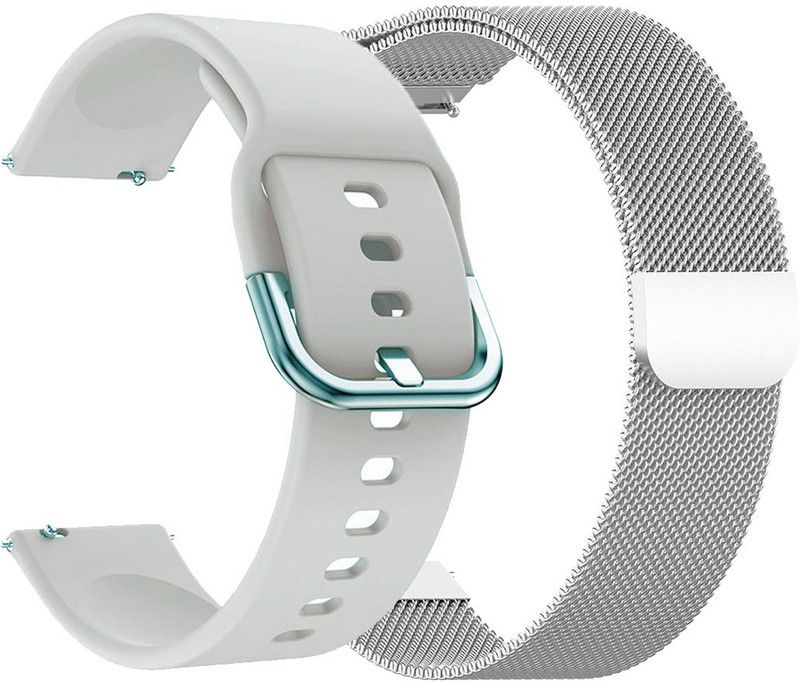 AOnes Pack of 2 Silicone & Metal Chain Belt Watch Strap for Wings Strive 300 Smart Watch Strap  (White, Silver)