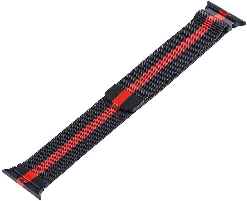Krumate Magnetic Lock Stainless Steel Milanese Strap Band ( 42/44MM-Black/Red ) Smart Watch Strap  (Black, Red)