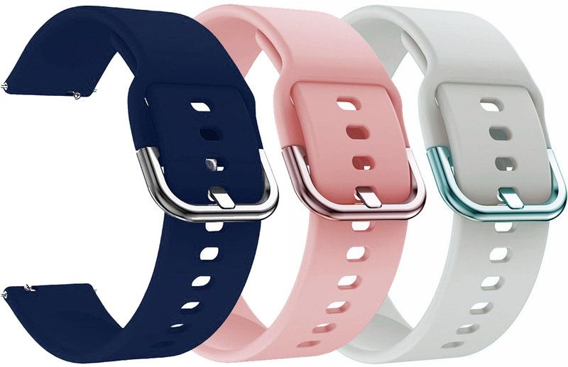 AOnes Pack of 3 Silicone 20mm Watch Strap Metal Buckle for Daniel Klein D-Smart Tint Smart Watch Strap  (Blue, Pink, White)
