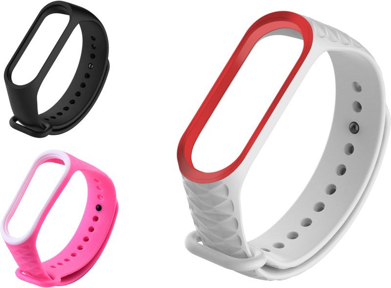 Microcart Replacement Silicone Band/Straps for Band 3 and Band 4 Fitness Tracker (Device not Included) - Combo of 3 Colors - Black plain, Pink - White, White - Red Smart Band Strap  (Black, Pink, White)
