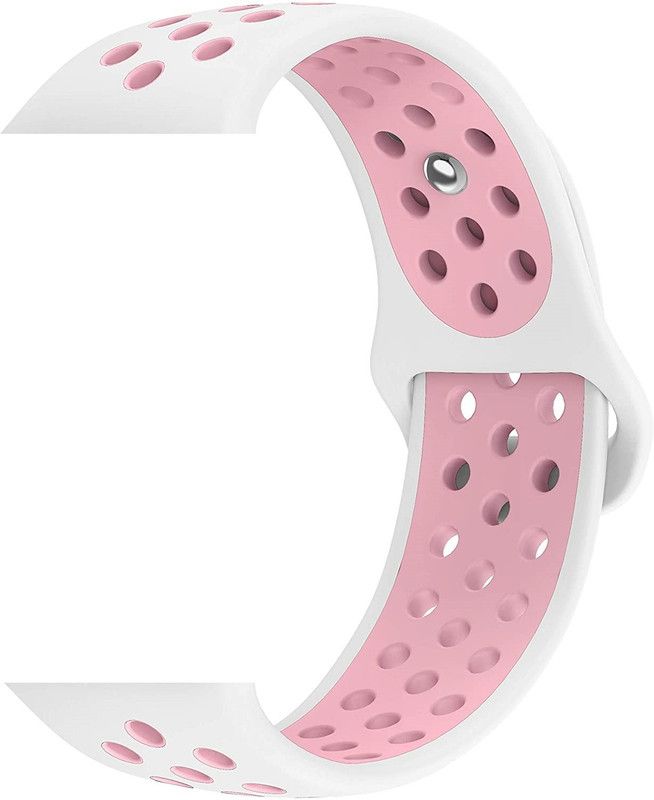 Tingtong Soft Silicone Sport Strap Band for iWatch 42mm/44mm, Compatible with Watch Series 1/2/3/4/5 T_42/44mm_WhiteAndPinkAirHole(Silicon) Smart Watch Strap  (White)