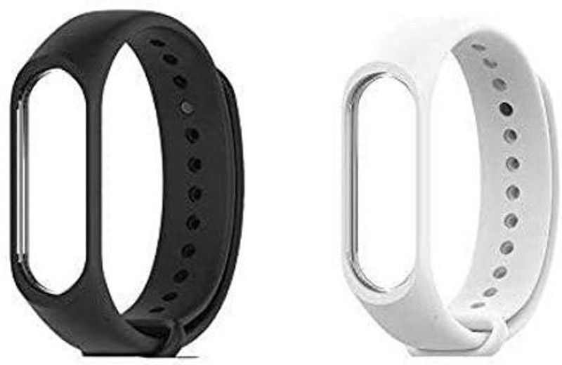 SAFESEED Replacement Waterproof Wrist Band Strap designed for Mi Band 3 and 4 - pack of 2 Smart Band Strap  (Black, White)