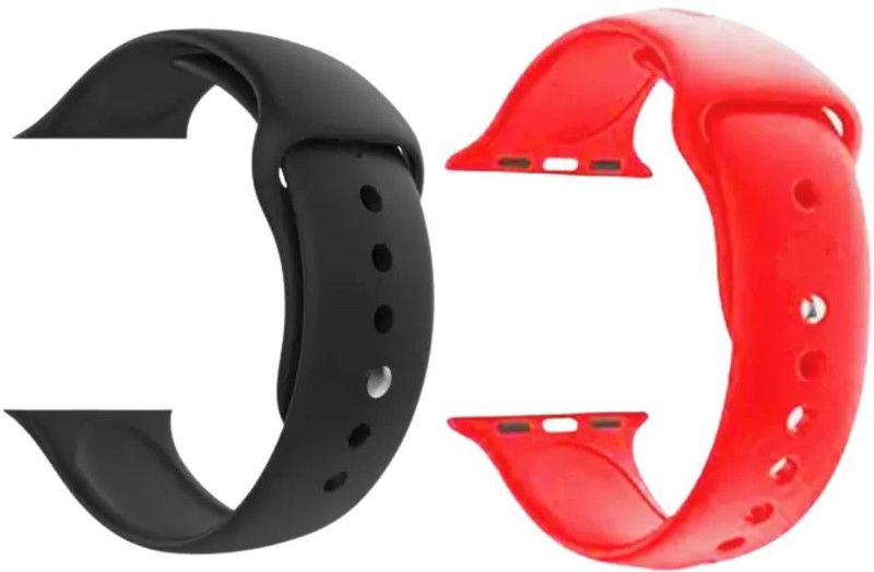 Senix Soft Silicone Band for iWatch Series SE 6/5/4/3/2/1 (PACK OF 2) (BLACK-RED) Smart Watch Strap  (Black, Red)